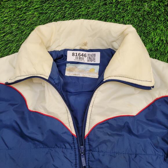 Vintage 90s Western MOD Jacket Womens Large 22x23 Blue Cream - Picture 9 of 13